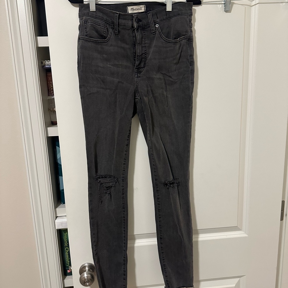 Madewell 9” Mid Rise Black Distressed Skinny Jeans